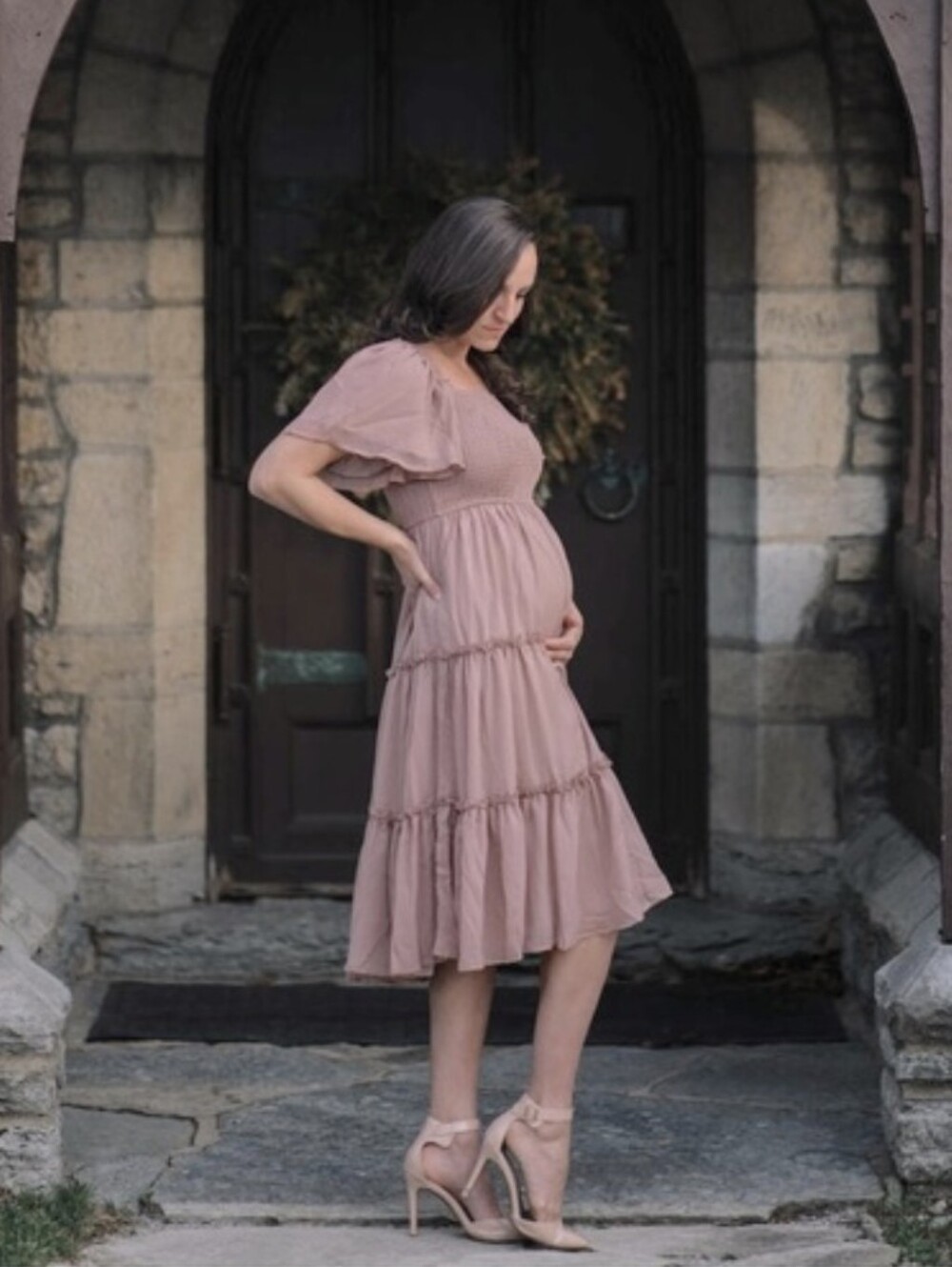 Ivy City Co Dusty Rose Tiered Maxi Maternity Dress